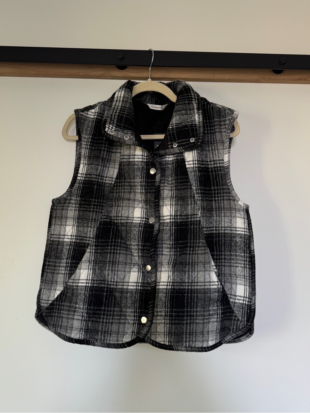 Kids Black & White Plaid Puffer Vest - Lightweight Layering